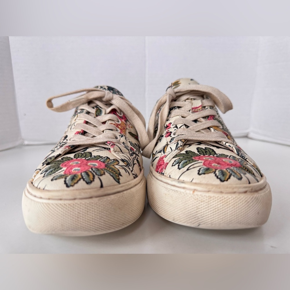 Tory Burch White Floral Print Leather Amalia Low Top Sneakers Women’s Size 8 - Picture 4 of 11